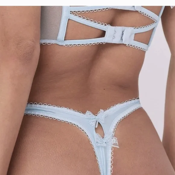 FOR LOVE & LEMONS Blue SET Flower Bustier & Thong Panty
